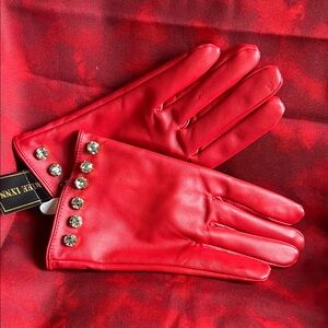 Luxurious Red Leather Gloves with Crystal Details